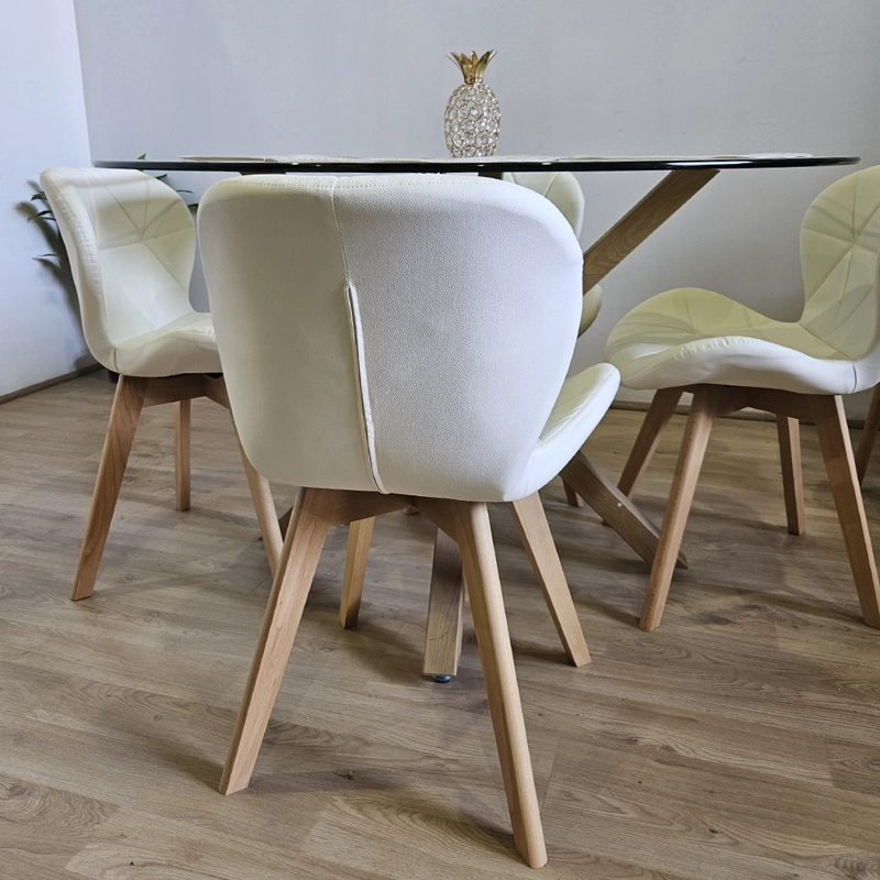 COMEDOR MESA WARWICK VIDRIO 120CM + 4 SILLAS MARIPOSA ECOCUERO WOOD BLANCO - 3