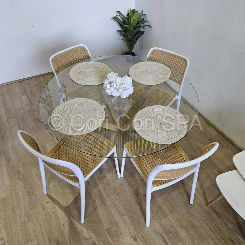 COMEDOR MESA WARWICK VIDRIO 120CM + 4 SILLAS DELTA BLANCO - 1