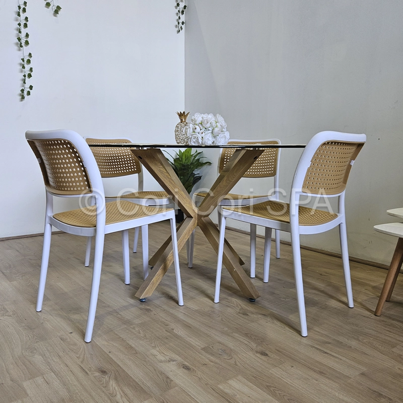 COMEDOR MESA WARWICK VIDRIO 120CM + 4 SILLAS DELTA BLANCO - 3