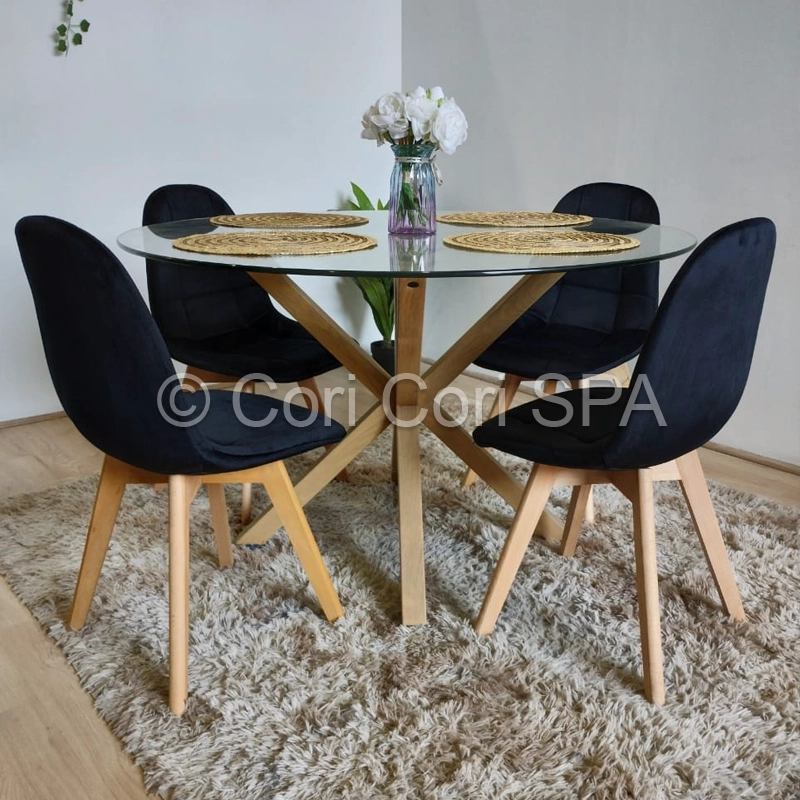 COMEDOR MESA WARWICK VIDRIO 120CM + 4 SILLAS CAPITONNE VELVET NEGRO - 1