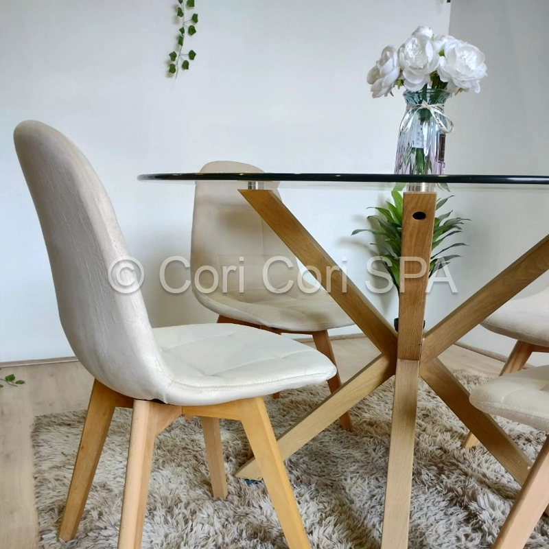 COMEDOR MESA WARWICK VIDRIO 100CM + 4 SILLAS CAPITONNE VELVET BEIGE - 3