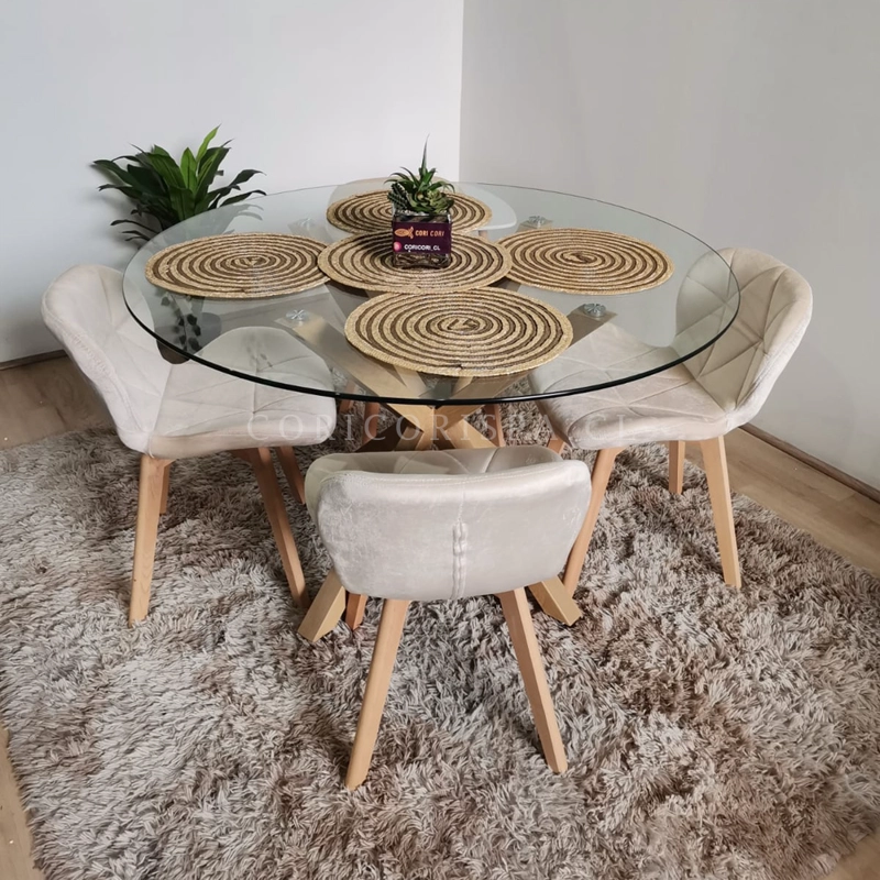 Comedor Mesa Warwick 100 cms + 4 Sillas Mariposa Velvet Beige - 1