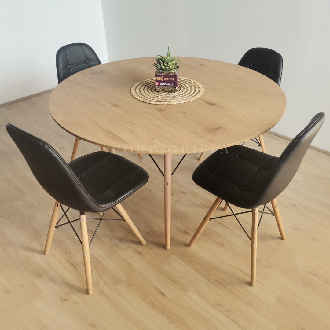 COMEDOR MESA WOOD 100CM + 4 SILLAS CAPITONNÉ NEGRO - 1