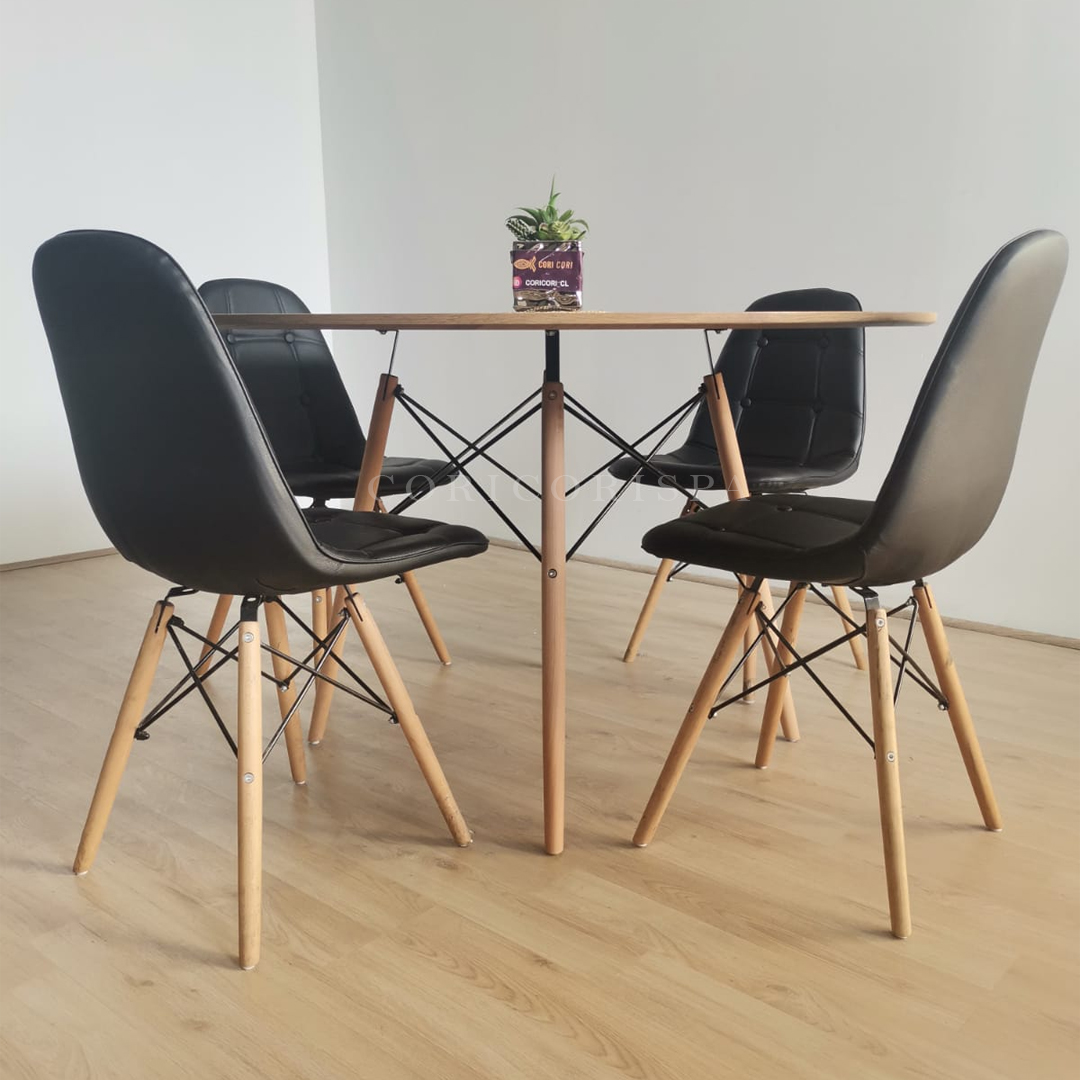 COMEDOR MESA WOOD 100CM + 4 SILLAS CAPITONNÉ NEGRO - 2
