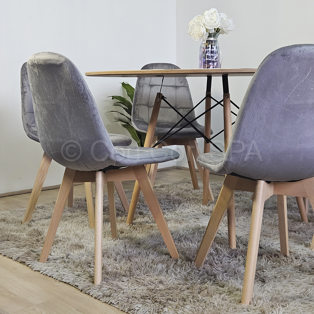 COMEDOR MESA WOOD 100CM + 4 SILLAS CAPITONNE VELVET GRIS - 2