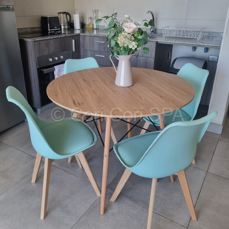 COMEDOR MESA WOOD 100CM + 4 SILLAS TULIP MENTA - 1