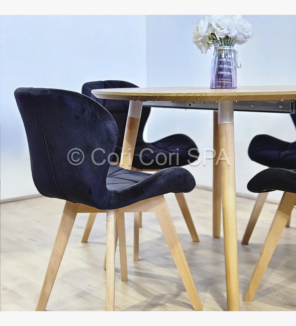 COMEDOR MESA EXPANDIBLE 100-180CM+ 6 SILLAS MARIPOSAS VELVET NEGRO - 1