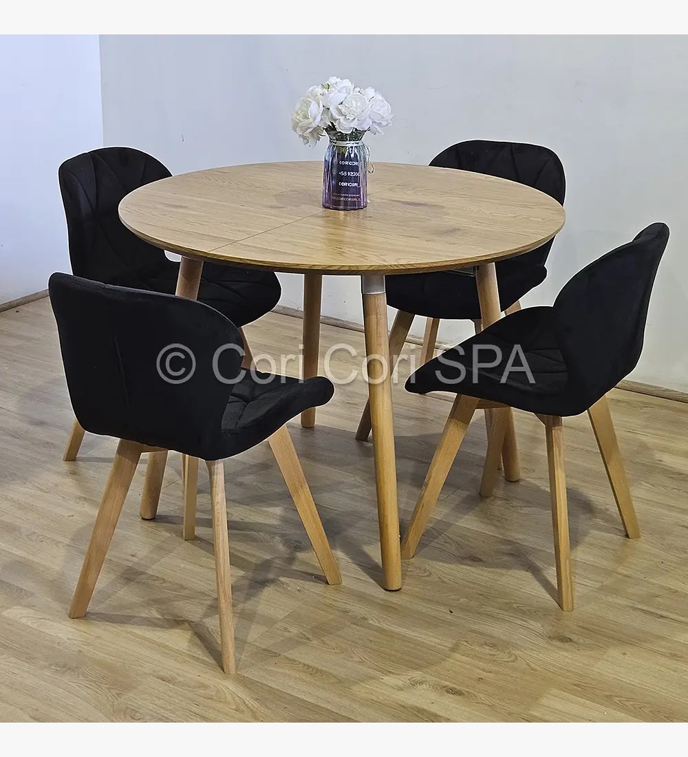 COMEDOR MESA EXPANDIBLE 100-180CM+ 4 SILLAS MARIPOSAS VELVET NEGRO - 1