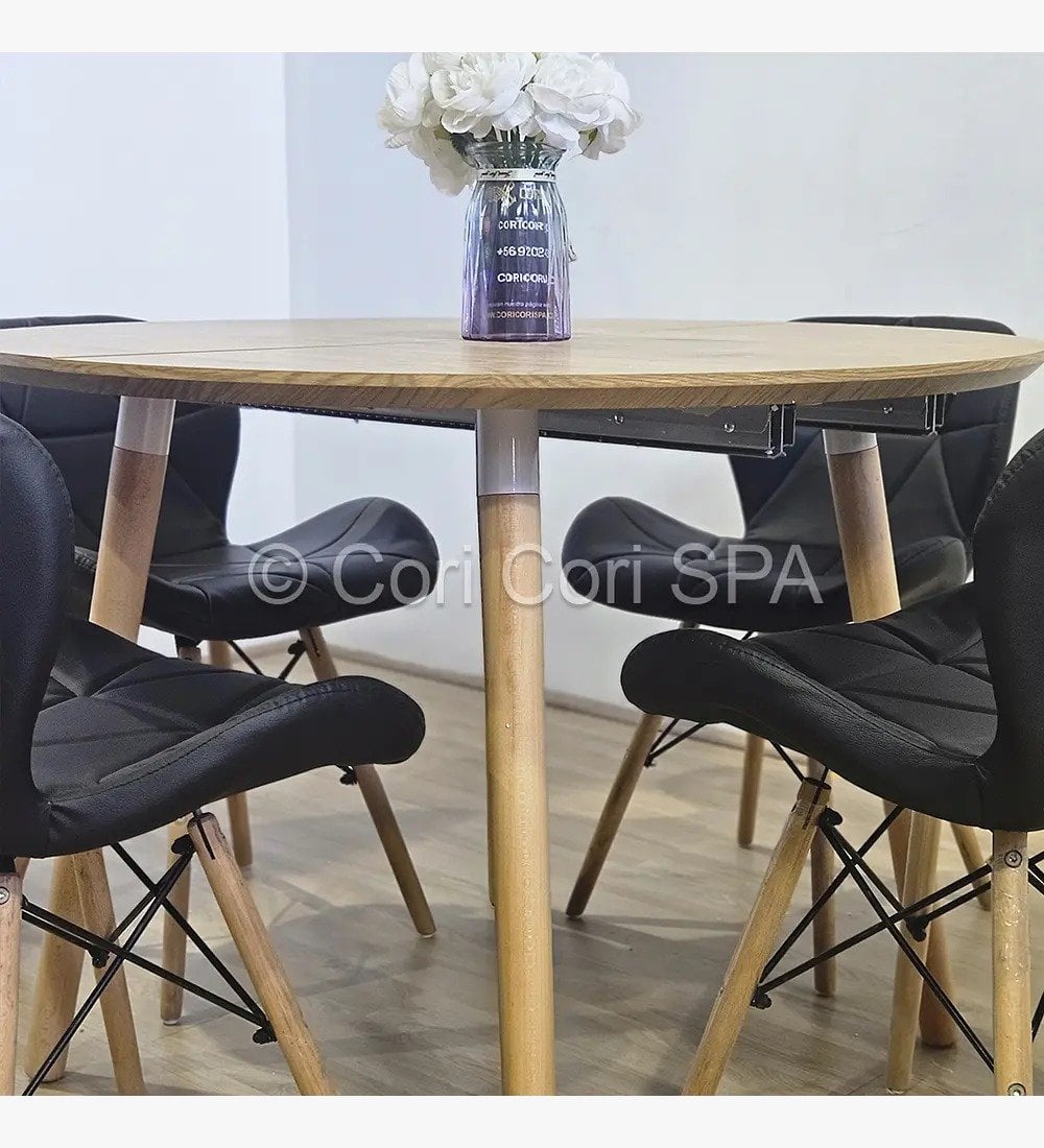 COMEDOR MESA EXPANDIBLE 100-180CM+ 4 SILLA EAMES MARIPOSA ECOCUERO NEGRO - 1