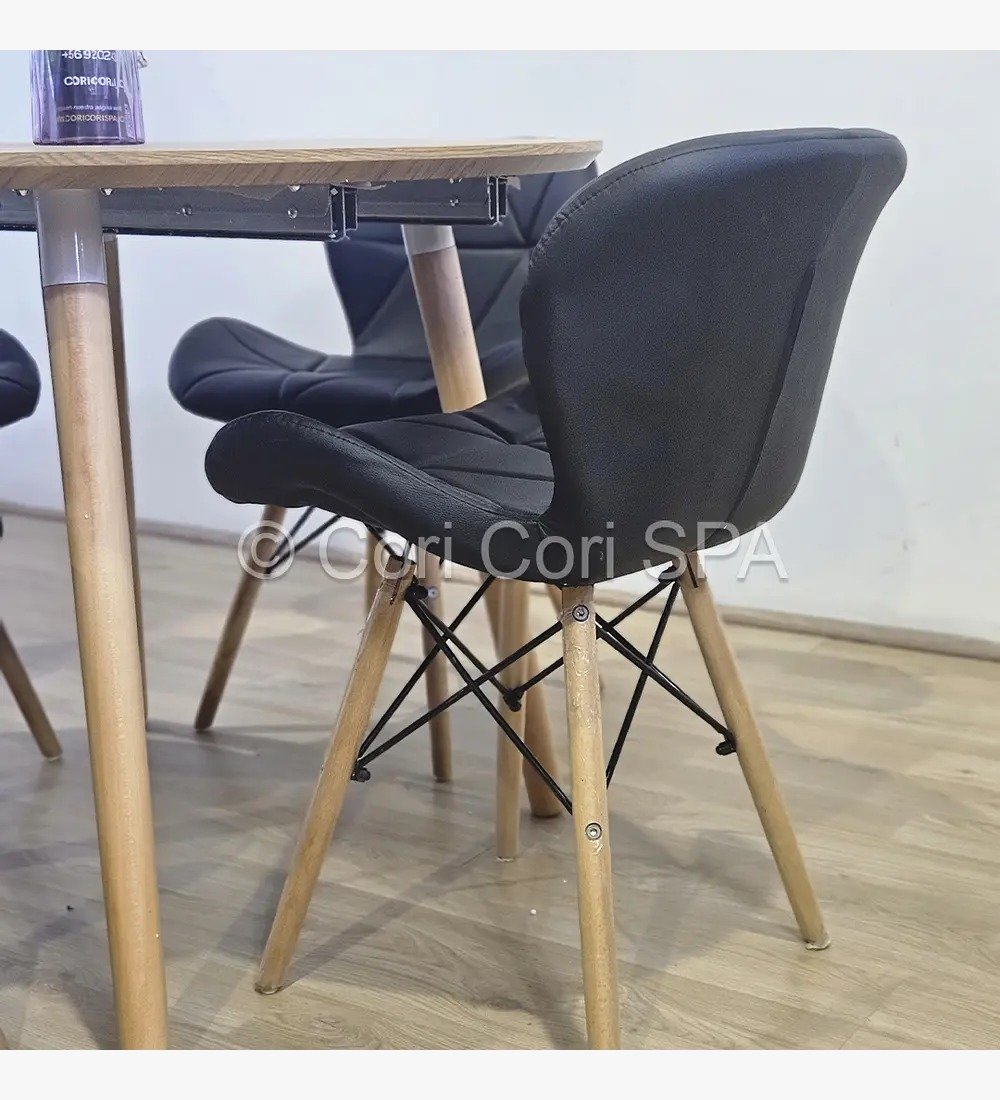 COMEDOR MESA EXPANDIBLE 100-180CM+ 4 SILLA EAMES MARIPOSA ECOCUERO NEGRO - 2