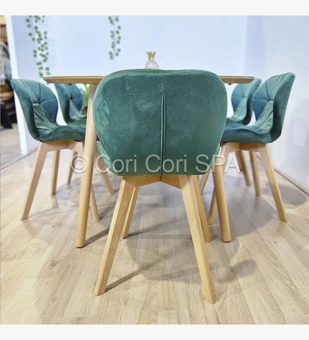 COMEDOR MESA EXPANDIBLE 100-180CM+ 4 SILLAS MARIPOSAS VELVET VERDE - 1