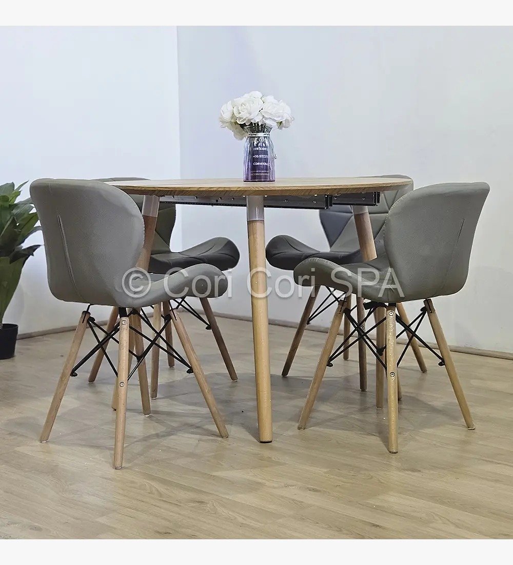 COMEDOR MESA EXPANDIBLE 100-180CM+ 4 SILLA EAMES MARIPOSA ECOCUERO GRIS - 1