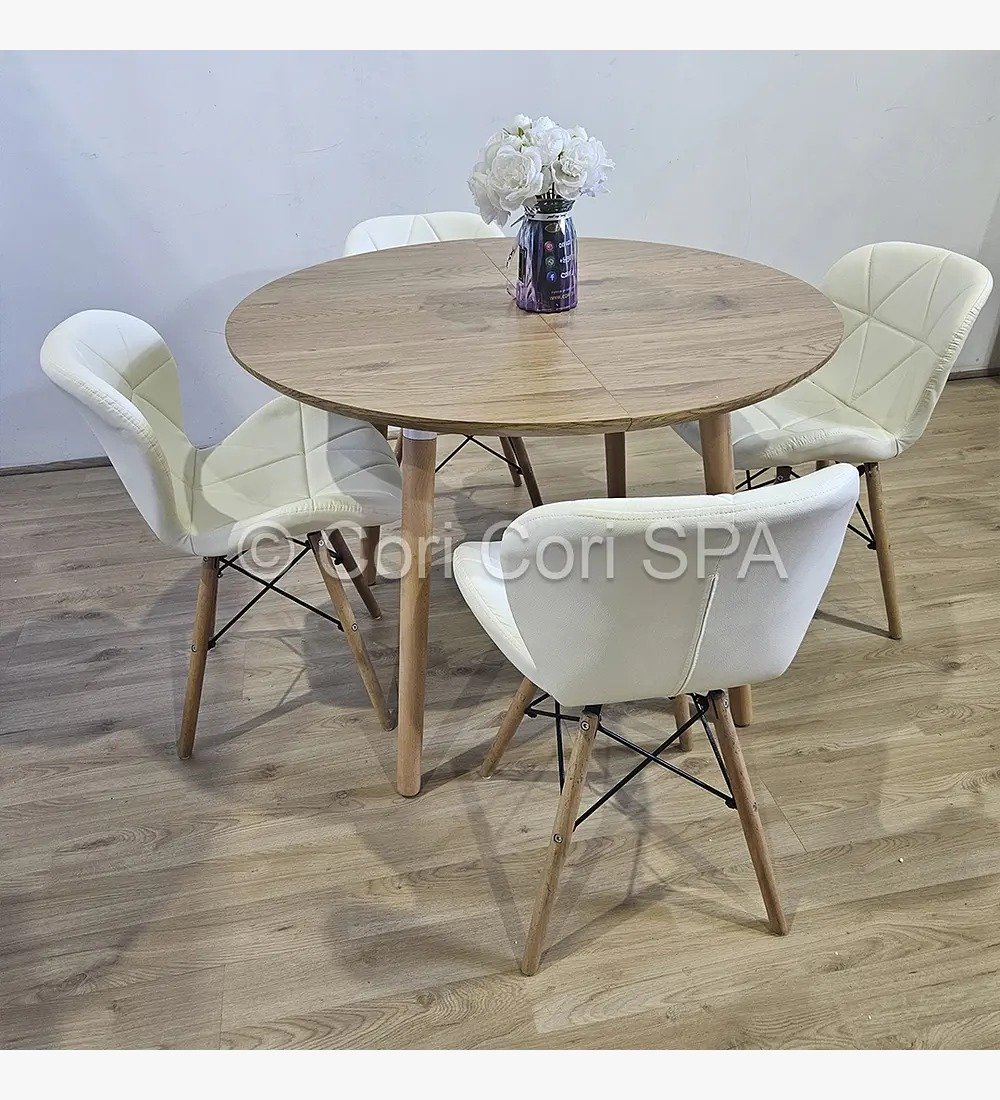 COMEDOR MESA EXPANDIBLE 100-180CM+ 4 SILLA EAMES MARIPOSA ECOCUERO BLANCO - 1
