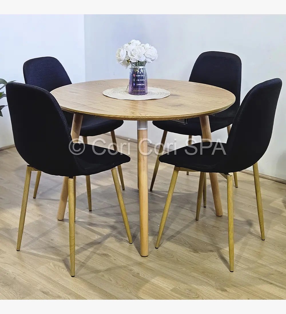 COMEDOR MESA EXPANDIBLE 100-180CM+ 4 SILLAS SCOOP LINO NEGRO - 1