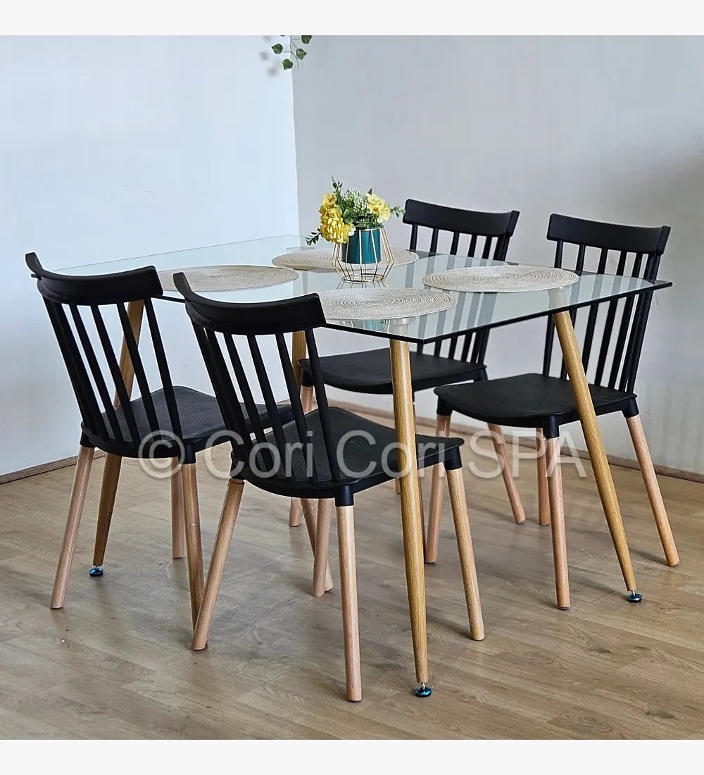 JUEGO DE COMEDOR 120X80CMS + 4 SILLAS WINDSOR NEGRO - 1