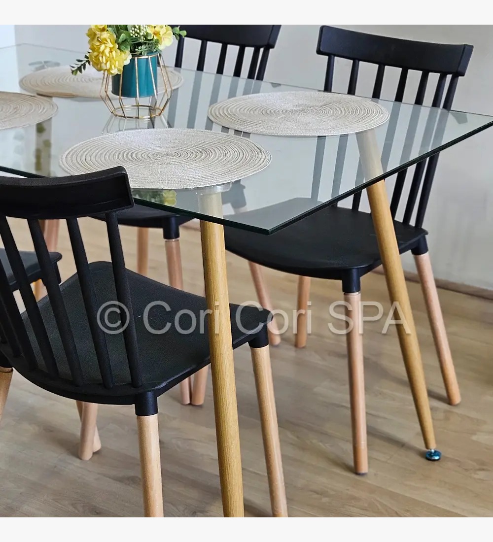 JUEGO DE COMEDOR 120X80CMS + 4 SILLAS WINDSOR NEGRO - 2