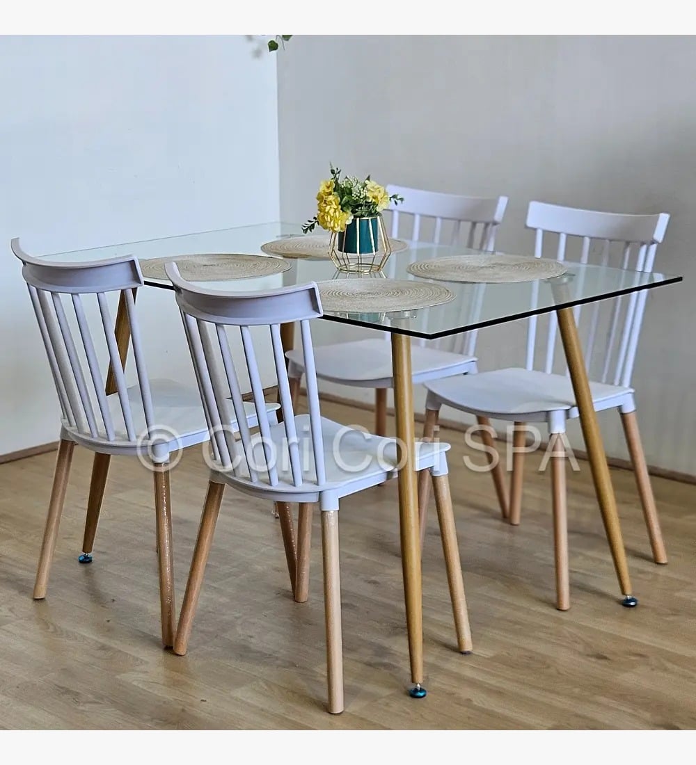 JUEGO DE COMEDOR 120X80CMS + 4 SILLAS WINDSOR BLANCO - 1
