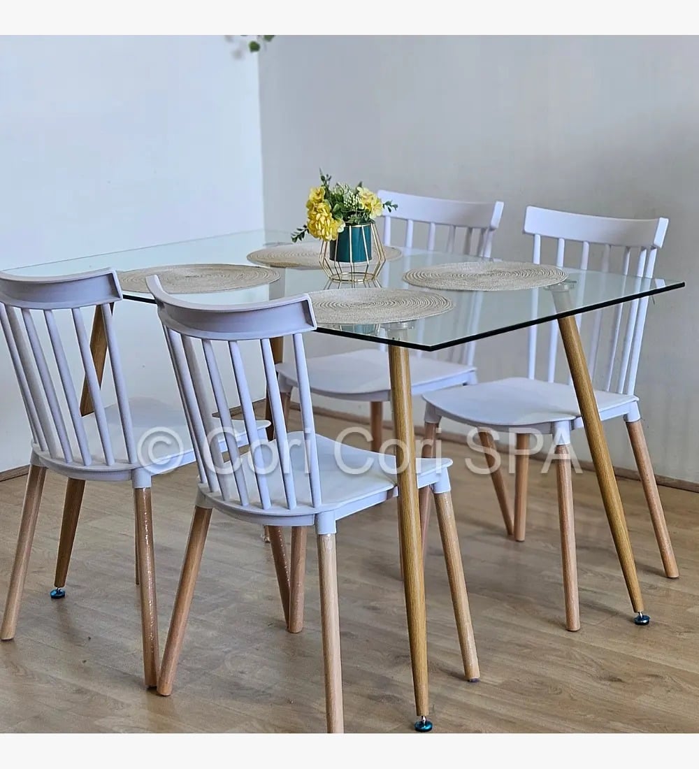 JUEGO DE COMEDOR 120X80CMS + 4 SILLAS WINDSOR BLANCO - 3