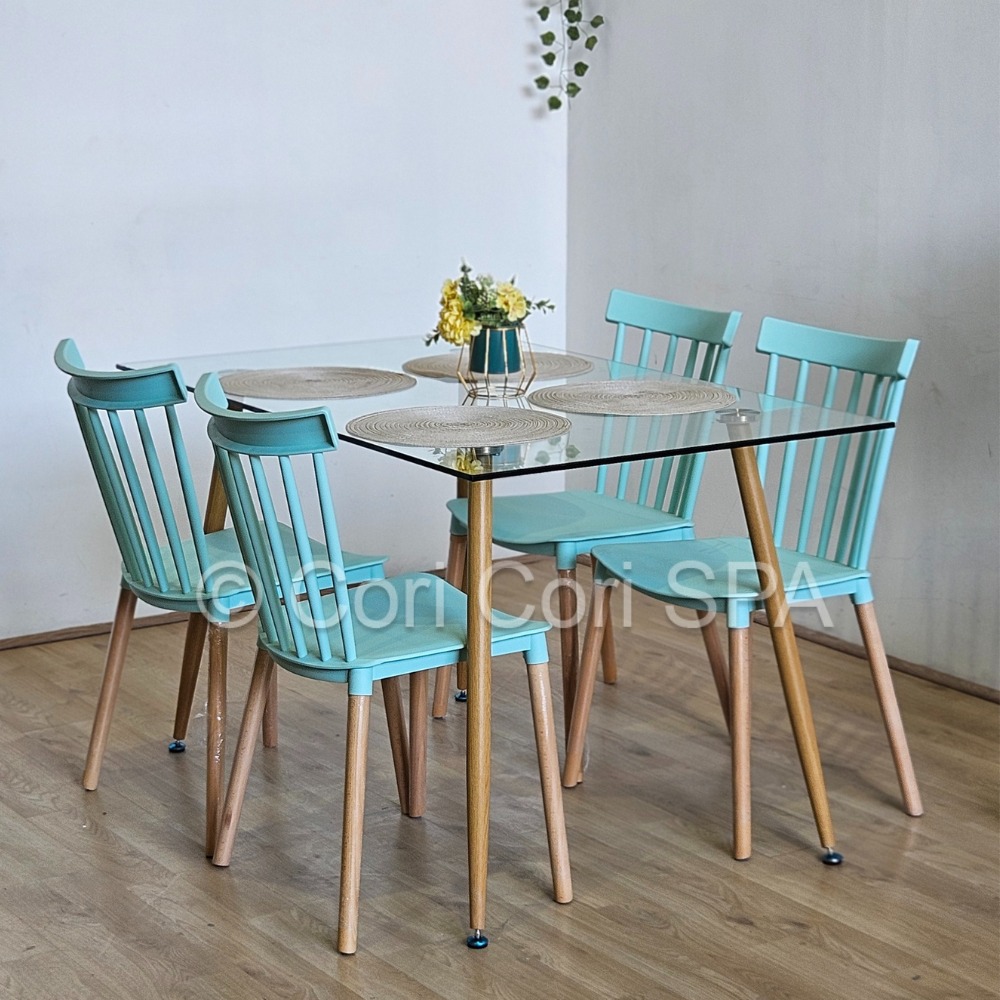 JUEGO DE COMEDOR 120X80CMS + 4 SILLAS WINDSOR MENTA - 1