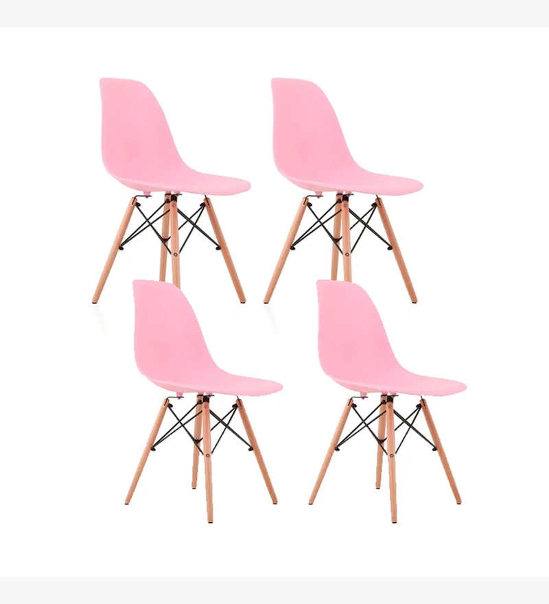 COMEDOR MESA EAMES EN COLOR BLANCO 100CMS + 4 SILLAS EAMES ROSA - 3