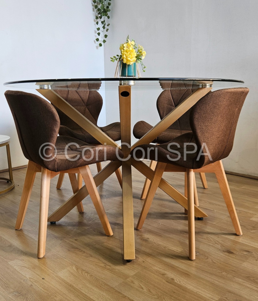 COMEDOR WARWICK 100CM + 4 SILLAS MARIPOSA LINO CAFE - 2