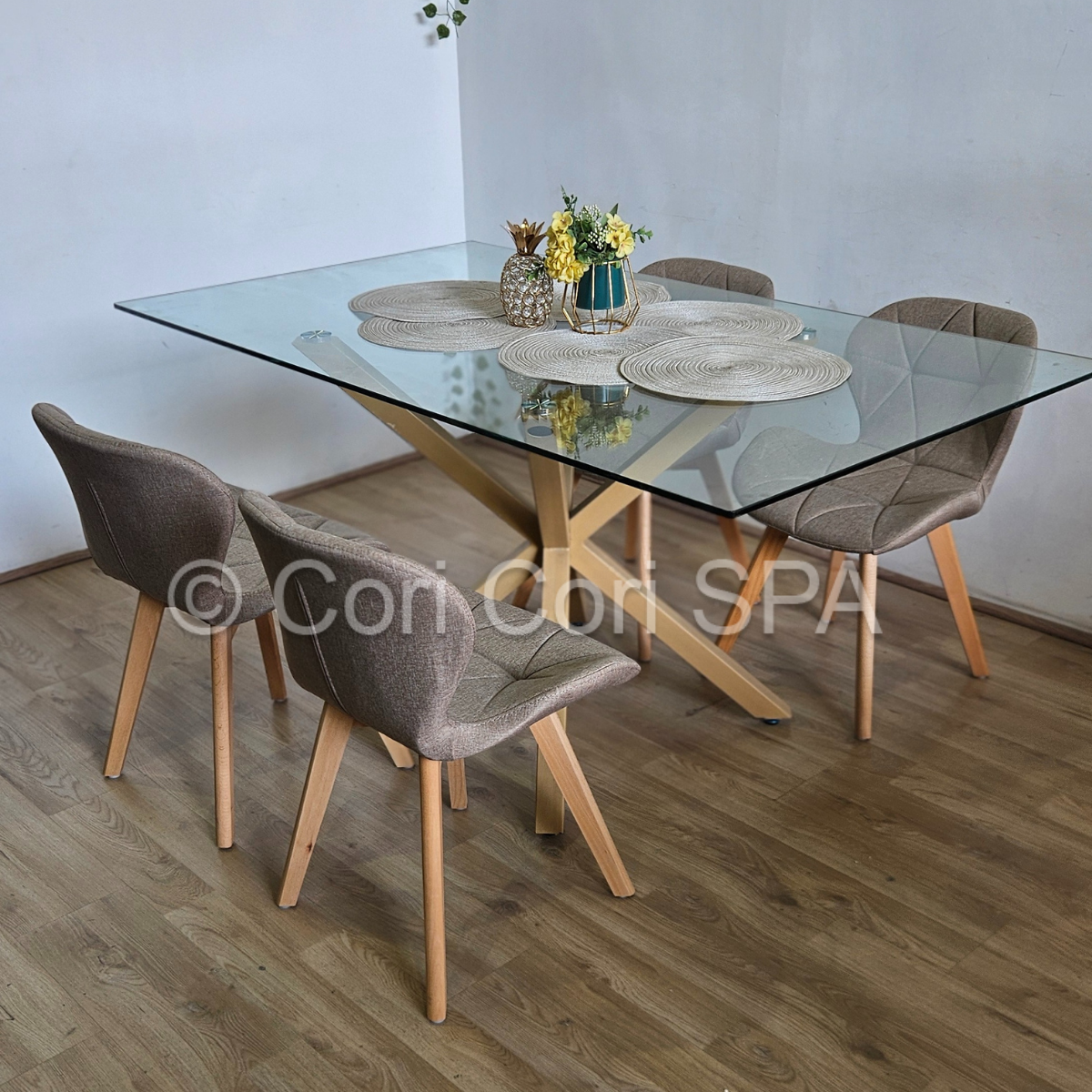COMEDOR MADRID 140X80CM + 4 SILLAS MARIPOSA LINO BEIGE - 1