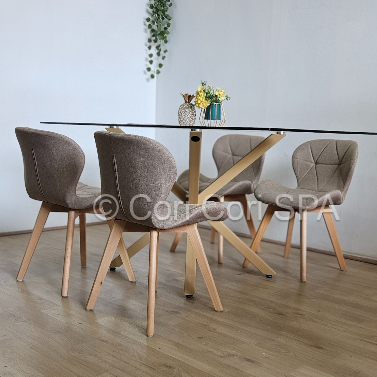 COMEDOR MADRID 140X80CM + 4 SILLAS MARIPOSA LINO BEIGE - 2