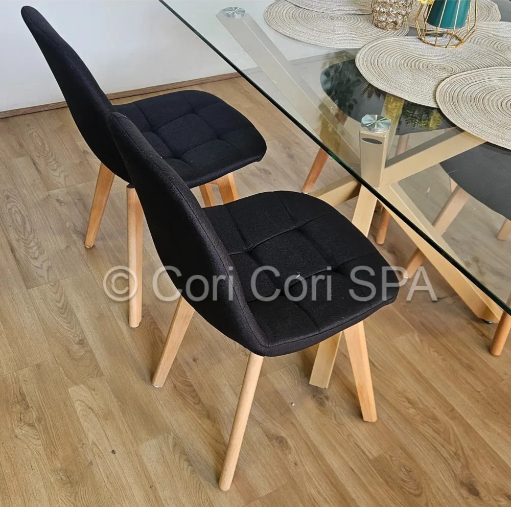 COMEDOR MADRID 140X80CMS + 4 SILLAS CAPITONNE LINO NEGRO - 2