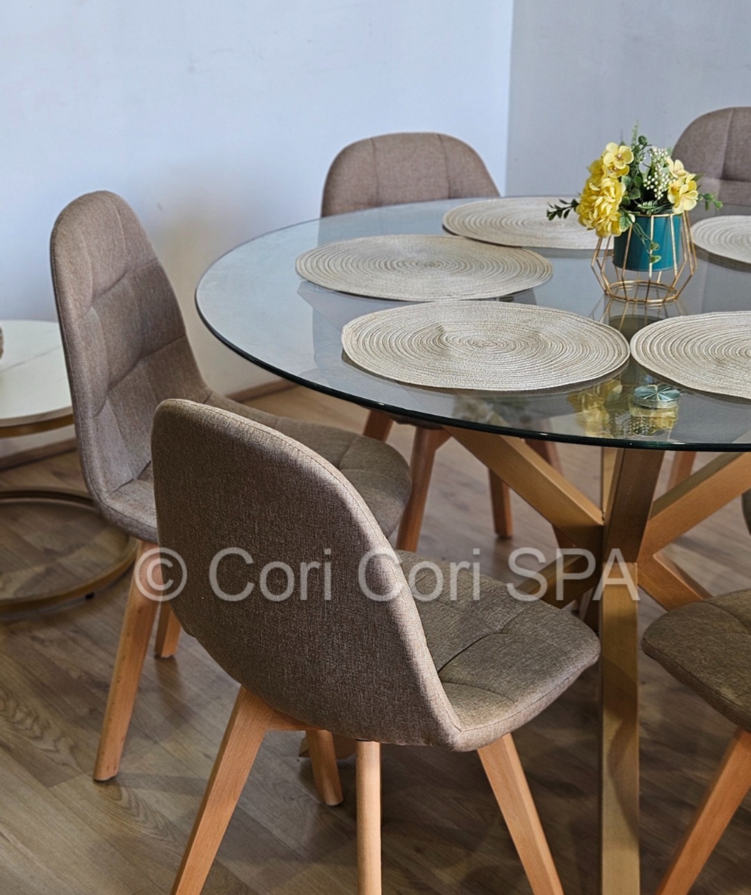 COMEDOR WARWICK 120CMS + 6 SILLAS CAPITONNE LINO BEIGE - 2