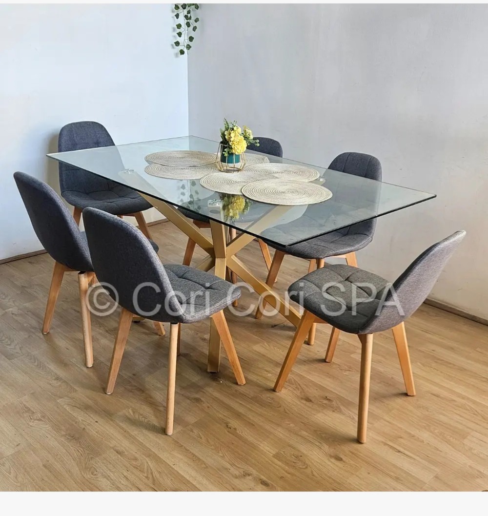 COMEDOR MADRID 140X80CMS + 6 SILLAS CAPITONNE LINO GRIS - 2
