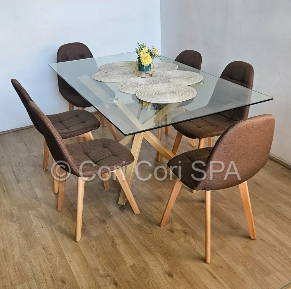 COMEDOR MADRID 140X80CMS + 6 SILLAS CAPITONNE LINO CAFE - 2