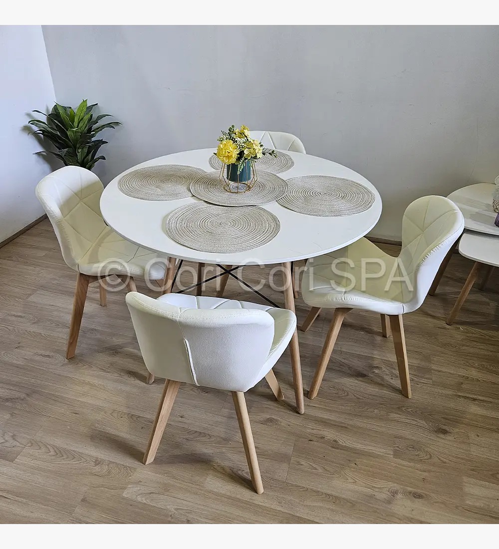 COMEDOR MESA EAMES BLANCA 100CM + 4 SILLAS MARIPOSAS WOOD BEIGE - 1