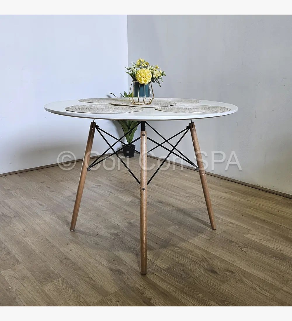 COMEDOR MESA EAMES BLANCA 100CM + 4 SILLAS MARIPOSAS WOOD BEIGE - 2