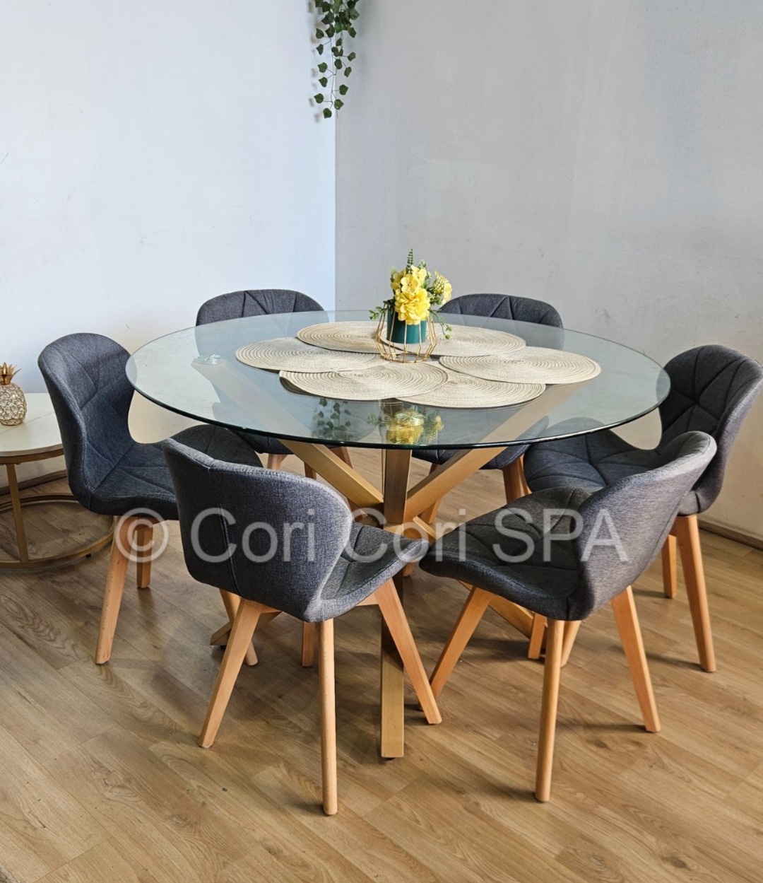 COMEDOR WARWICK 120CM + 6 SILLAS MARIPOSA LINO GRIS - 2