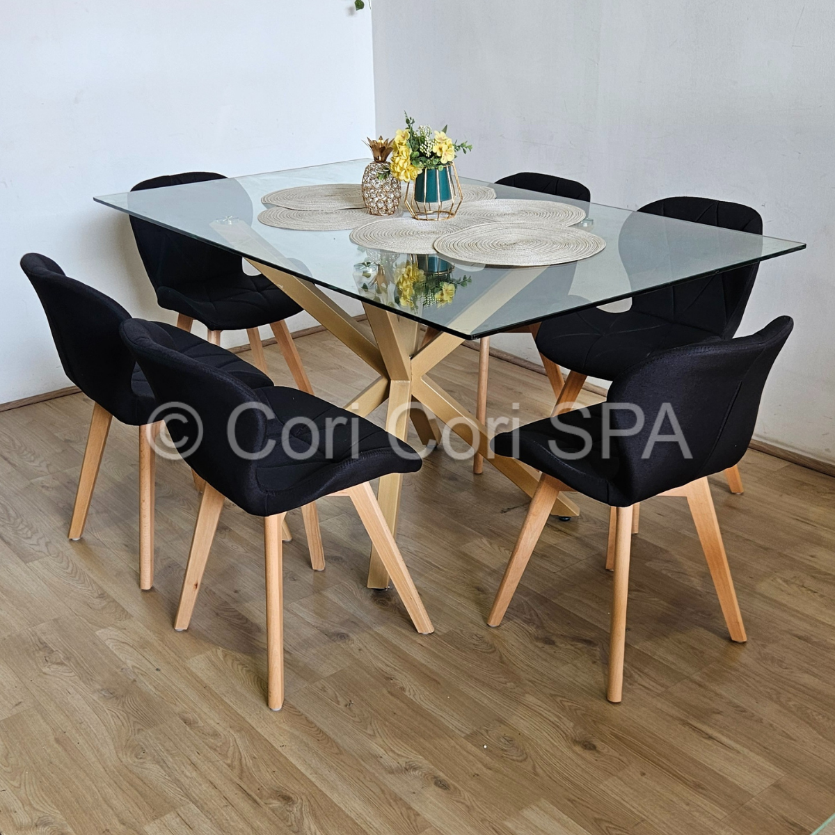 COMEDOR MADRID 140X80CM + 6 SILLAS MARIPOSA LINO NEGRO - 2