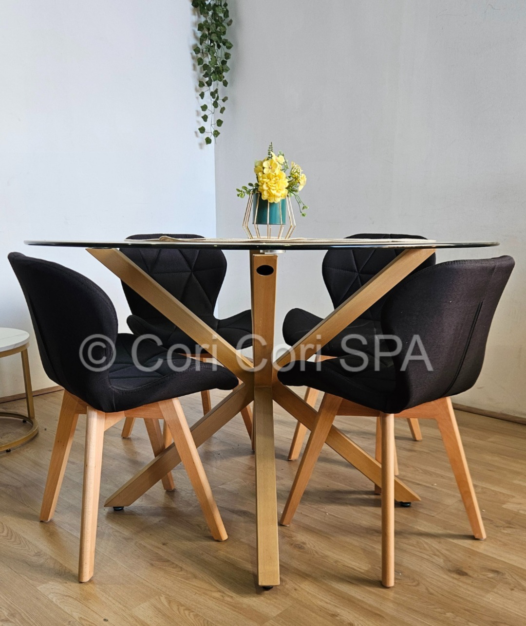 COMEDOR WARWICK 120CM + 4 SILLAS MARIPOSA LINO NEGRO - 2