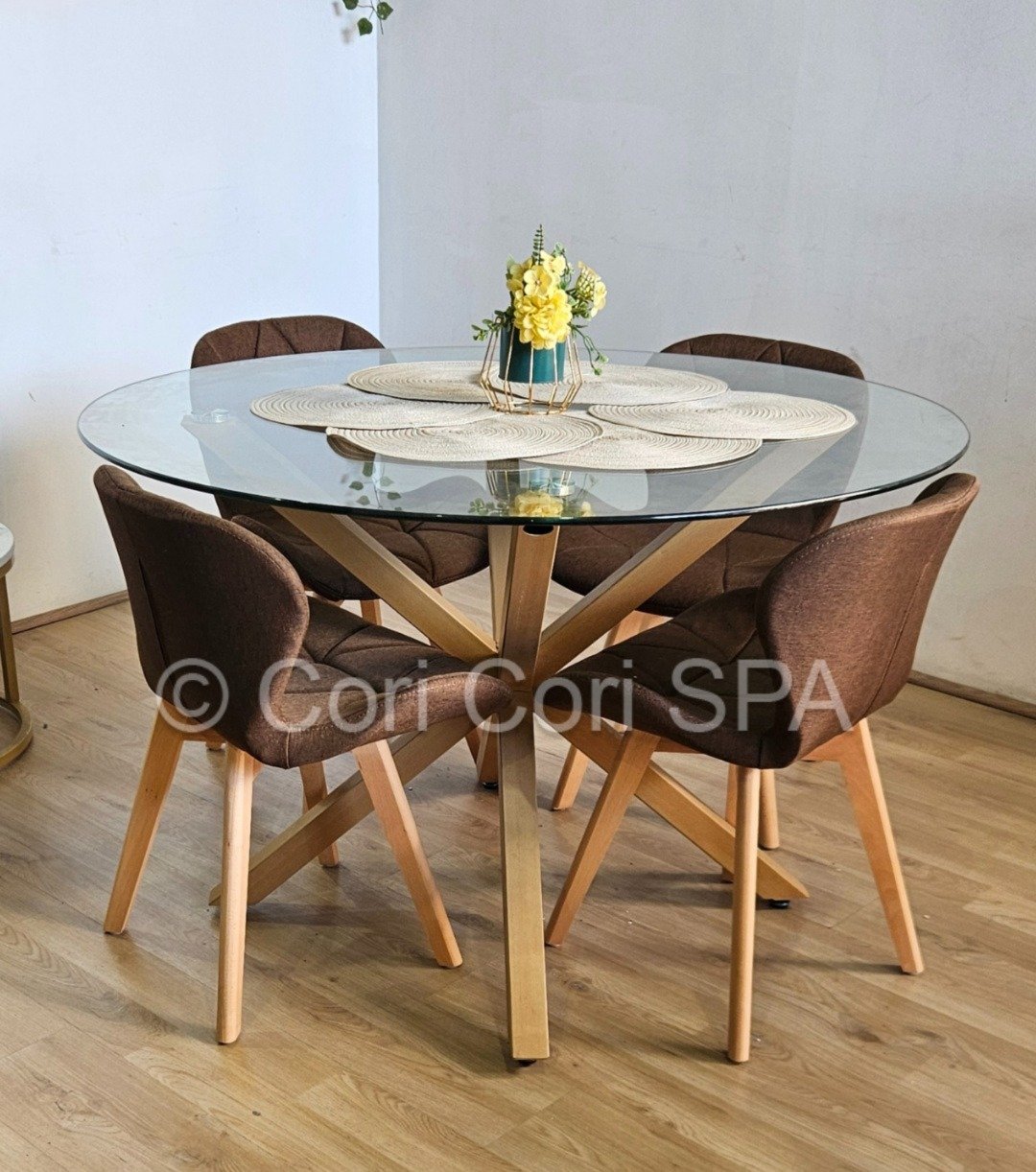 COMEDOR WARWICK 120CM + 4 SILLAS MARIPOSA LINO CAFE - 1