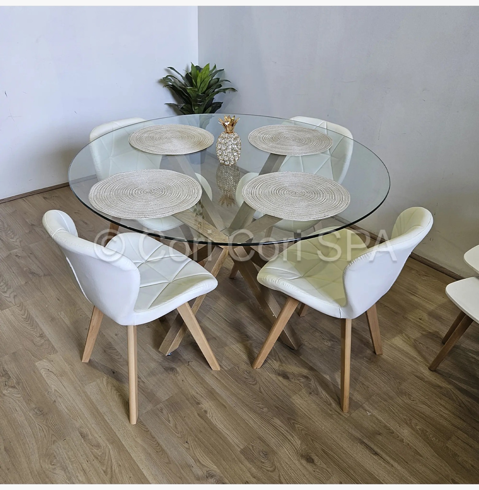 JUEGO DE COMEDOR WARWICK VIDRIO 100CM + 4 SILLAS MARIPOSA WOOD BEIGE - 1