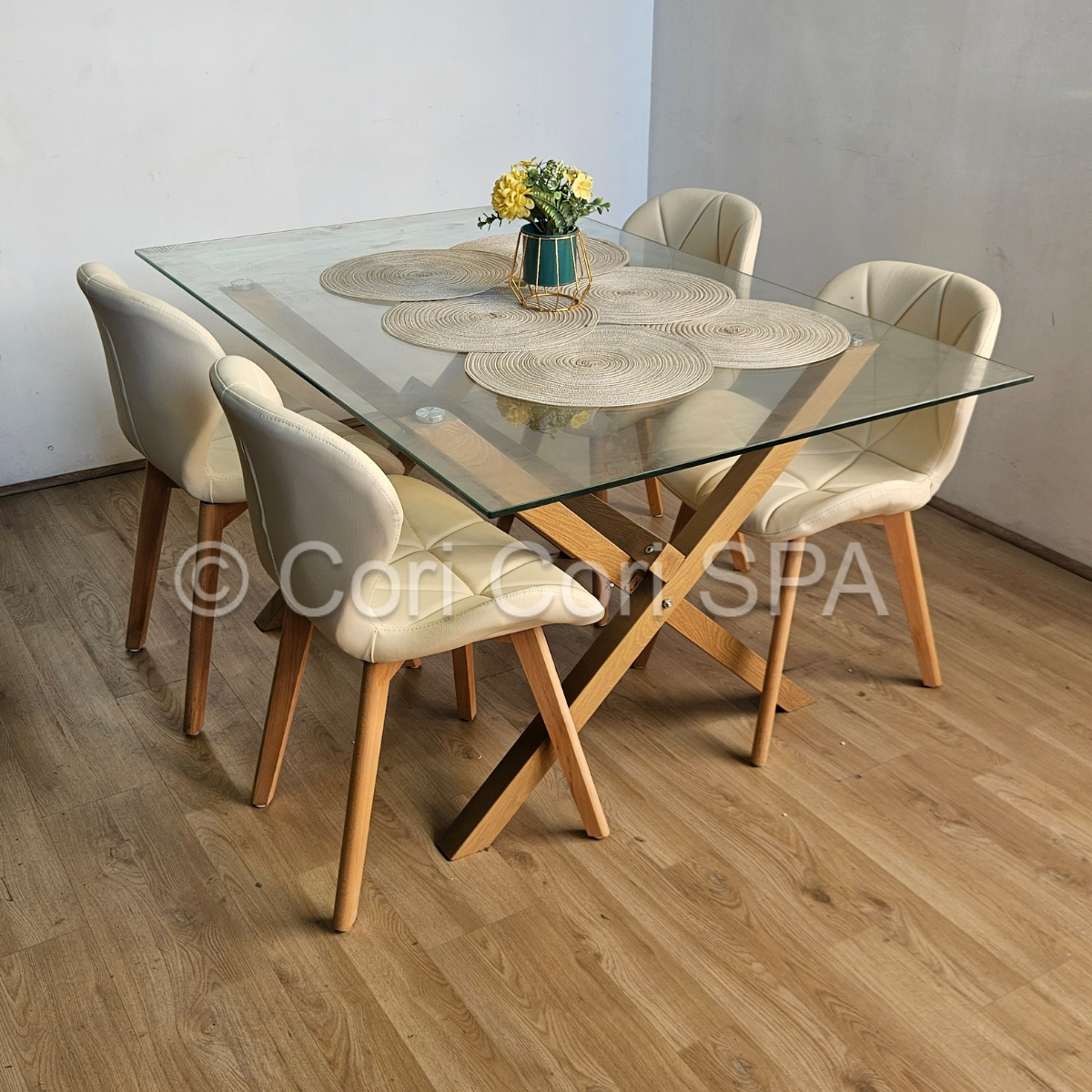 COMEDOR MEDLOCK 140X90CM + 4 SILLAS MARIPOSA ECOCUERO WOOD BEIGE - 2