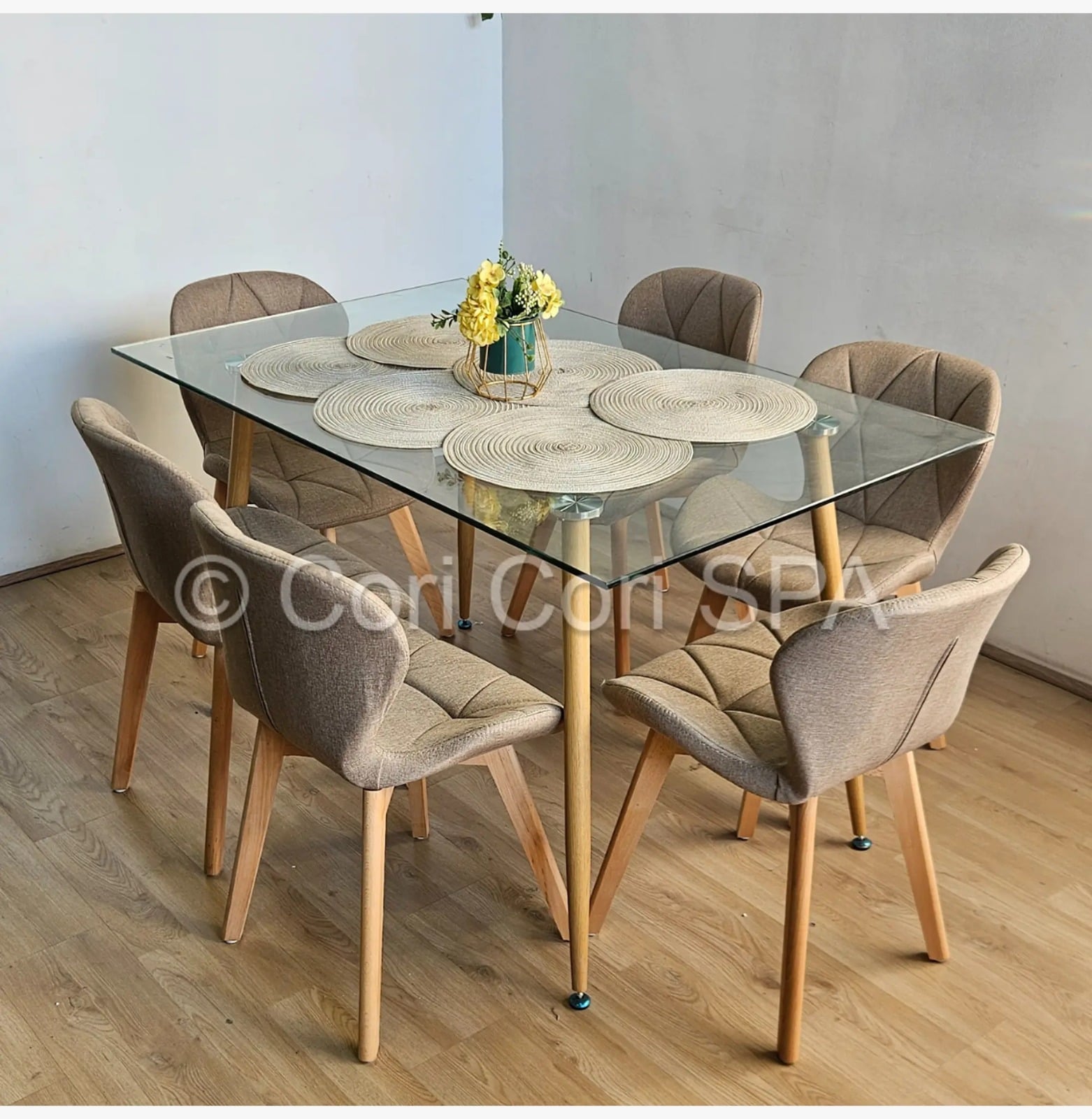 COMEDOR RUBI 120X80CM + 6 SILLAS MARIPOSA LINO BEIGE - 1