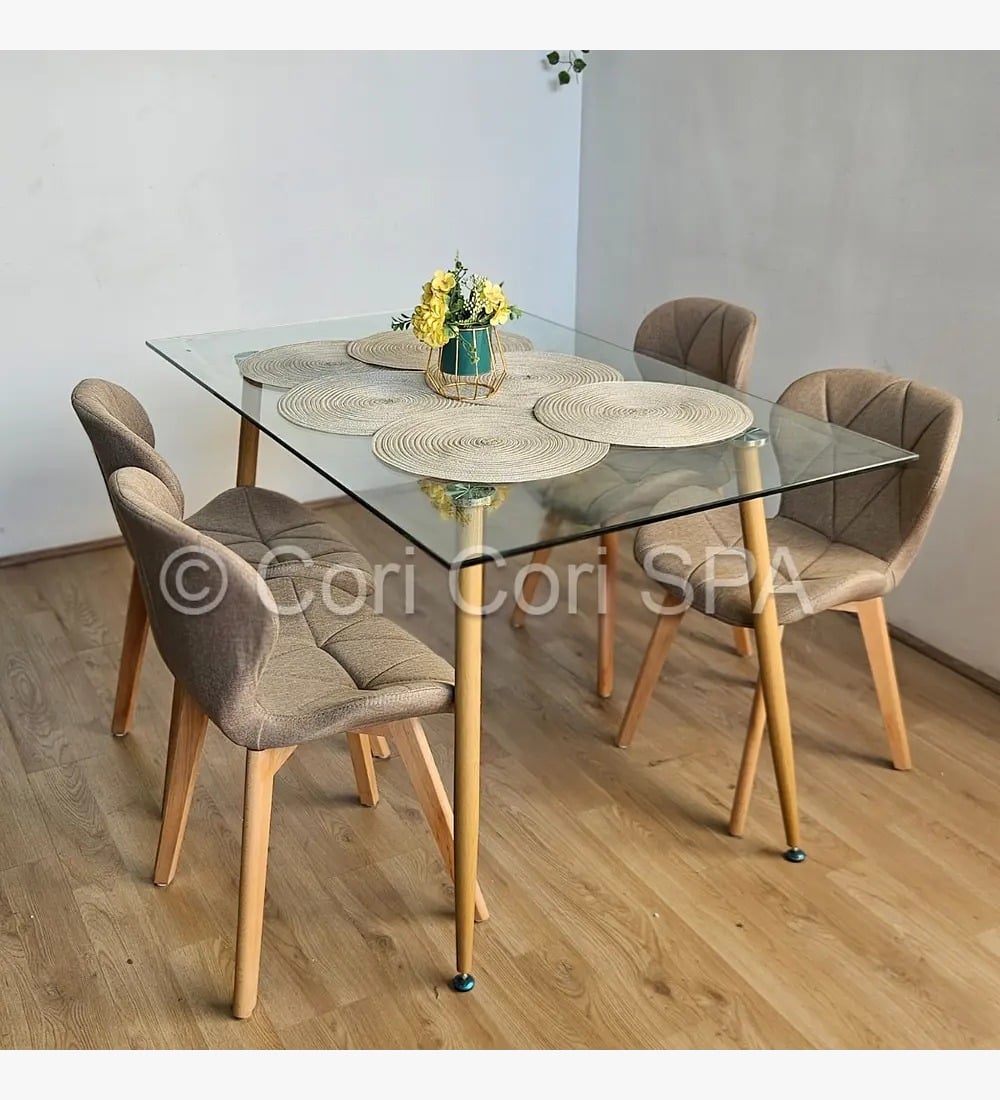 COMEDOR RUBI 120X80CM + 4 SILLAS MARIPOSA LINO BEIGE - 1