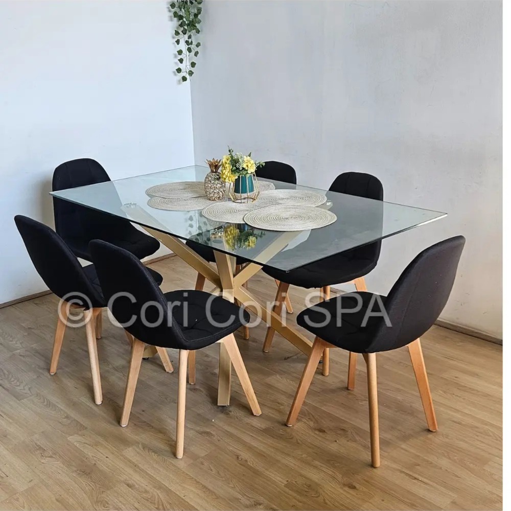 COMEDOR MADRID 140X80CMS + 6 SILLAS CAPITONNE LINO NEGRO - 1