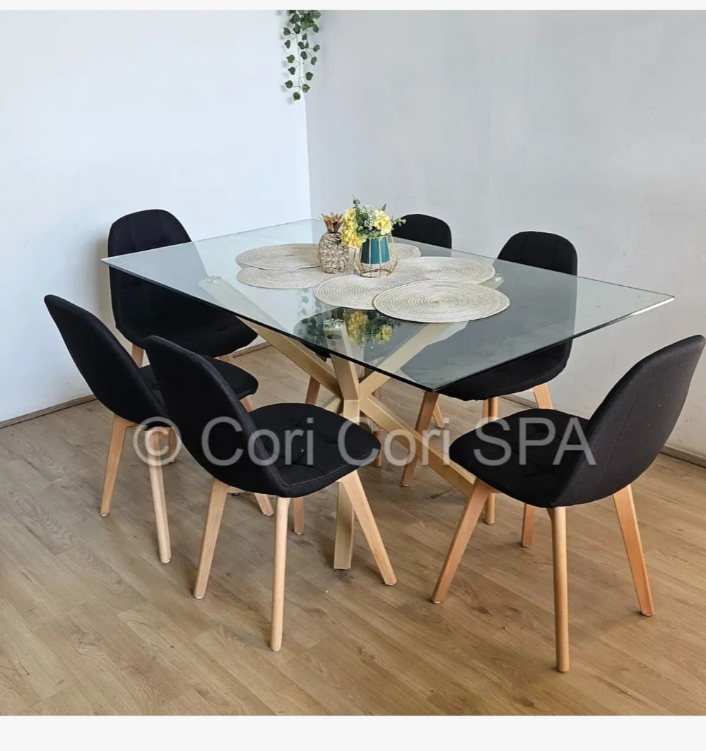 COMEDOR MADRID 140X80CMS + 6 SILLAS CAPITONNE LINO NEGRO - 2