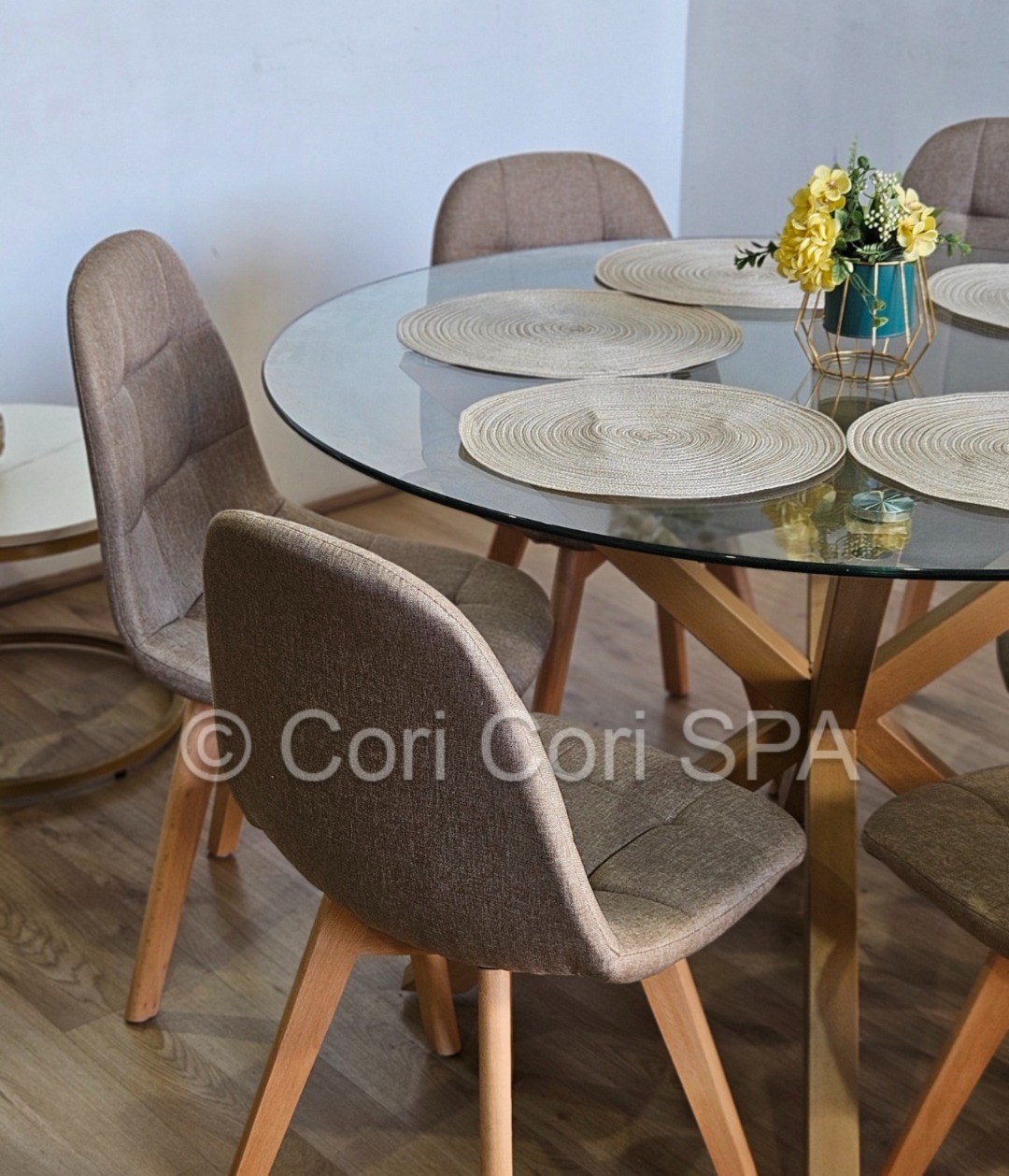 COMEDOR WARWICK 100CM + 4 SILLAS CAPITONNE LINO BEIGE - 2