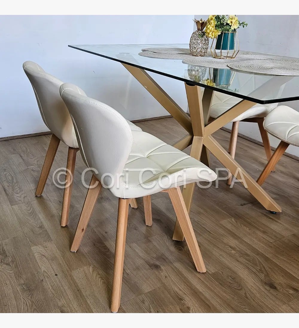 COMEDOR MADRID 140X80CM + 6 SILLAS MARIPOSA ECOCUERO WOOD BEIGE - 2