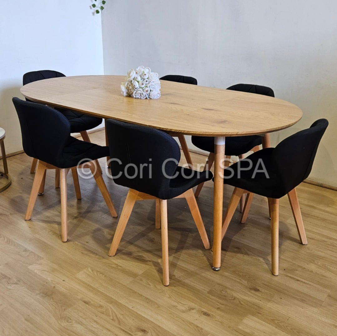COMEDOR MESA EXPANDIBLE 100 - 180CM + 6 SILLAS MARIPOSA LINO NEGRO - 1