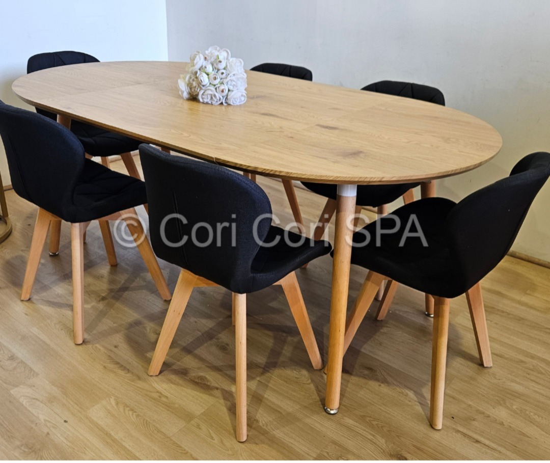 COMEDOR MESA EXPANDIBLE 100 - 180CM + 6 SILLAS MARIPOSA LINO NEGRO - 2