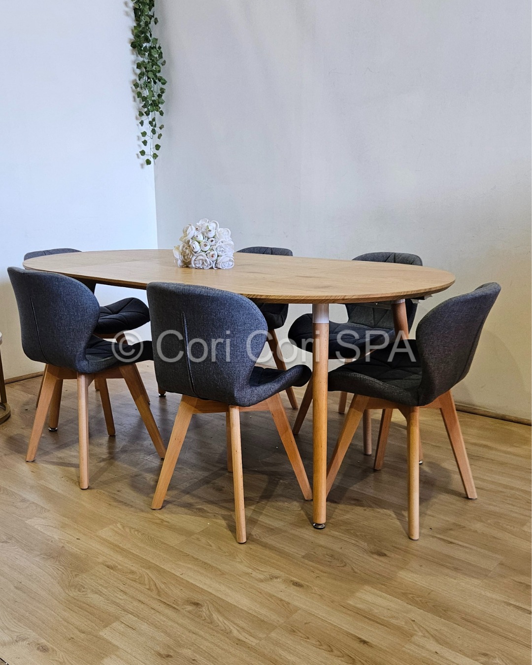 COMEDOR MESA EXPANDIBLE 100 - 180CM + 6 SILLAS MARIPOSA LINO GRIS - 2