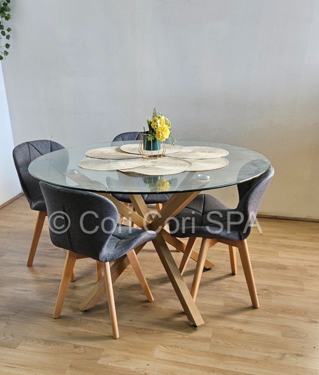 COMEDOR WARWICK 120CM + 4 SILLAS MARIPOSA LINO GRIS - 1
