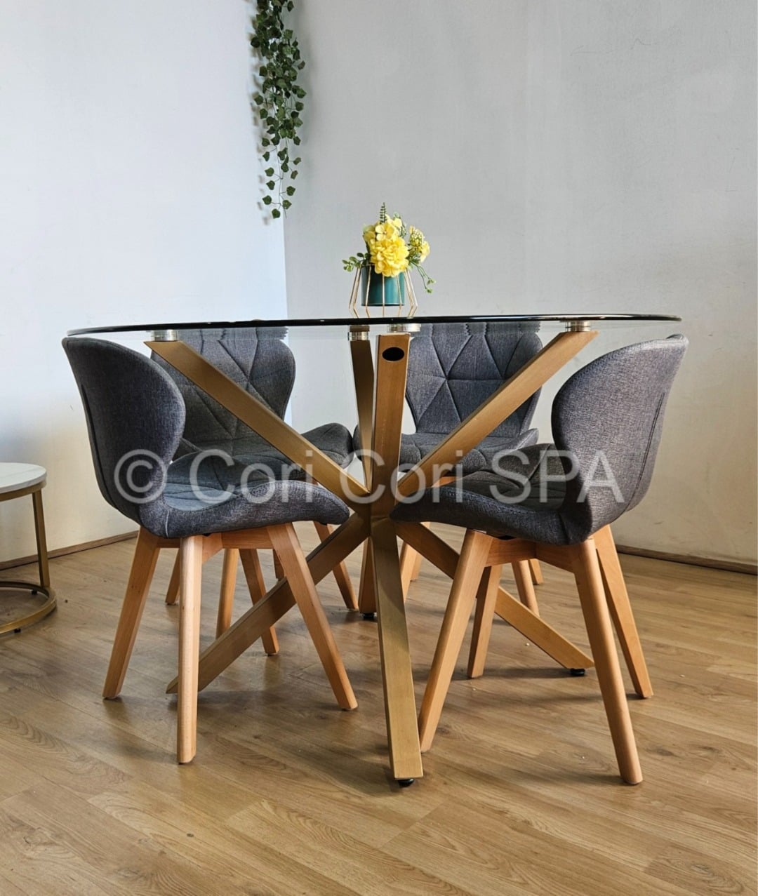 COMEDOR WARWICK 120CM + 4 SILLAS MARIPOSA LINO GRIS - 2